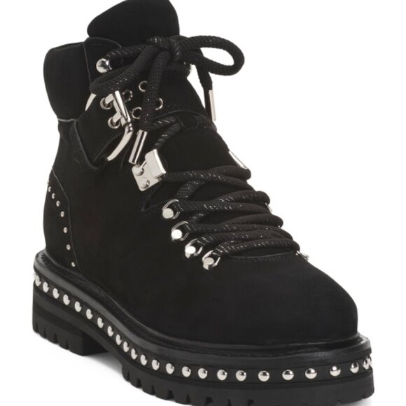 NEW LOLA CRUZ Suede lace up studded Booties in black for women 725 10j5 - Picture 1 of 4